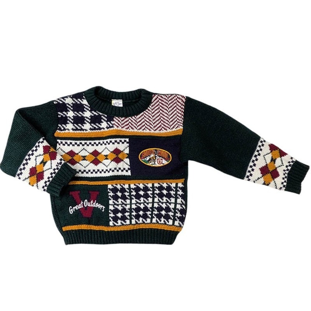 Pullover Sweater 2T Green 80's 90's Retro Argyle Ivy League Preppy Grandpa‎ Core